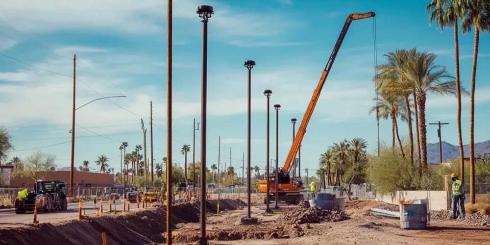 Solar street light pole lifting installation