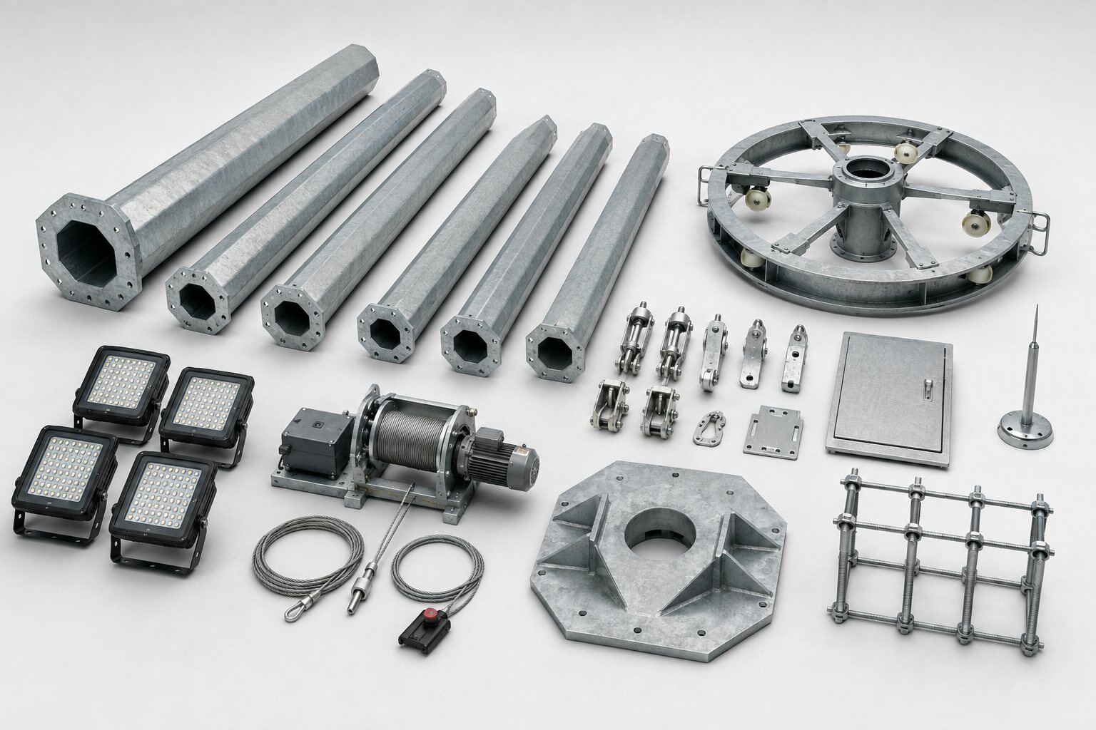 Application and components for 25m Fixed-Head High Mast Light for Logistics Yards