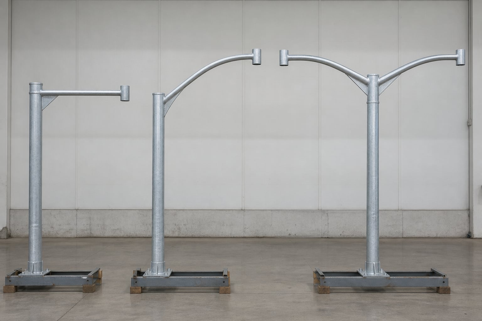 Single and double street light pole arm arrangements compared for spare selection