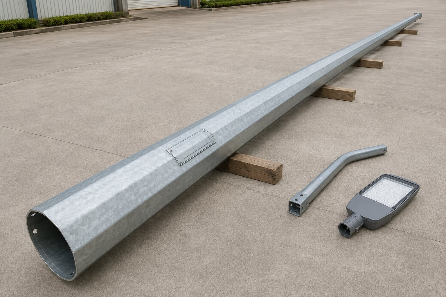 Complete galvanized direct burial street light pole without base plate