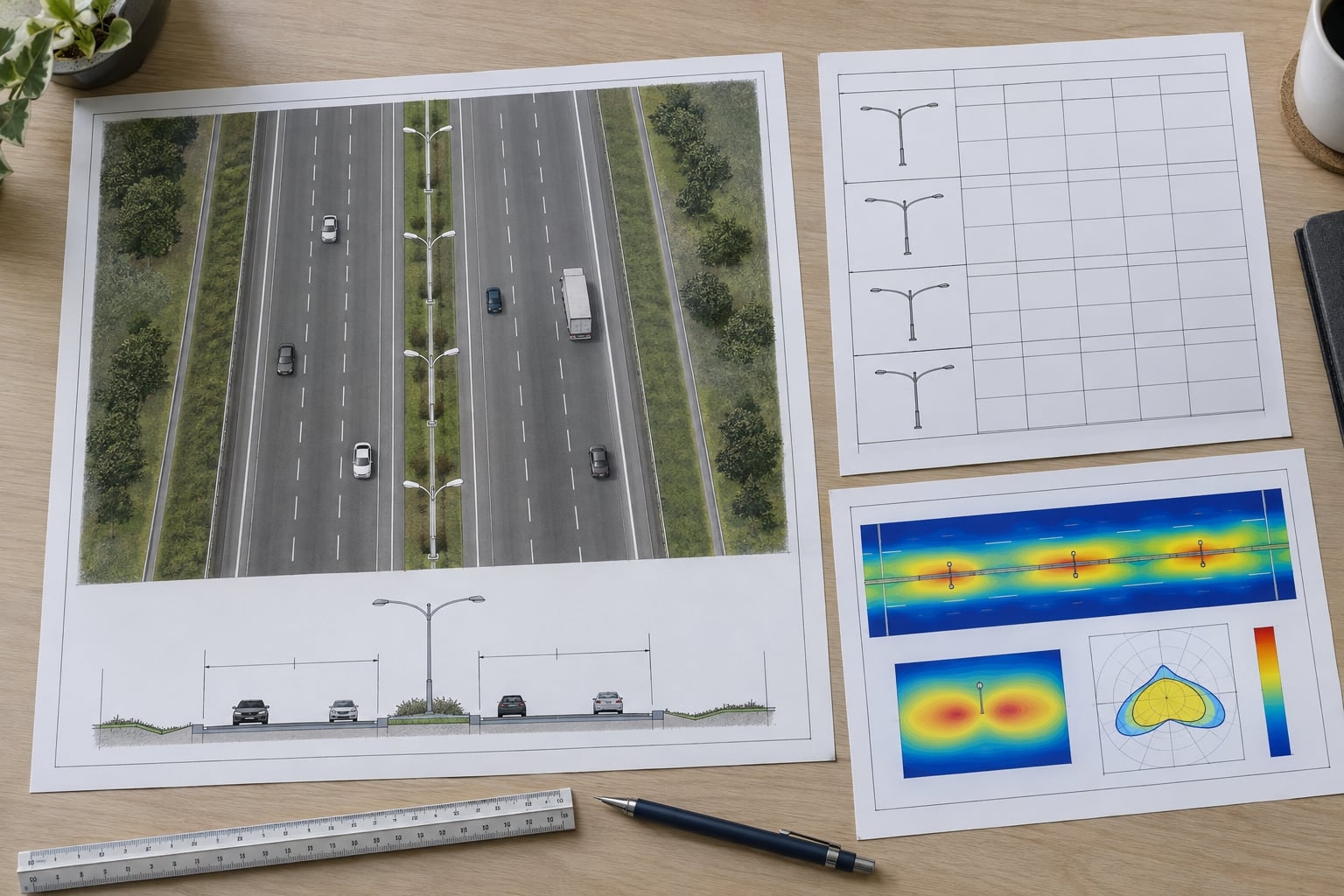 Road cross-section, pole schedule and photometric calculation under review