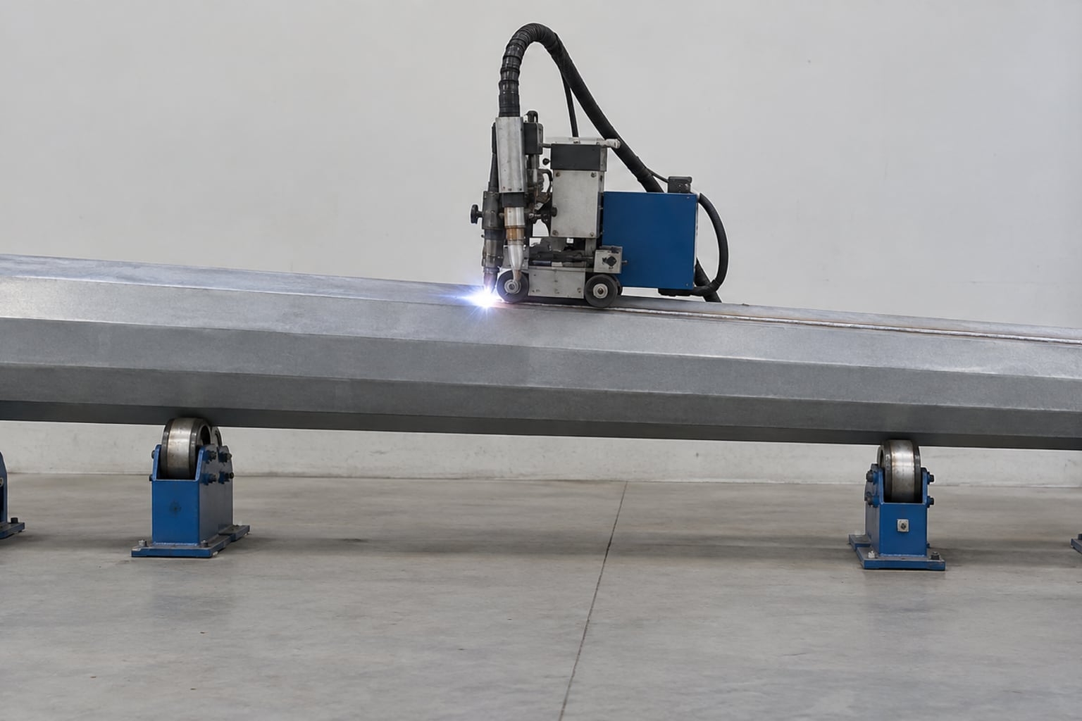 Automated longitudinal seam welding on a tapered polygonal street light pole shaft