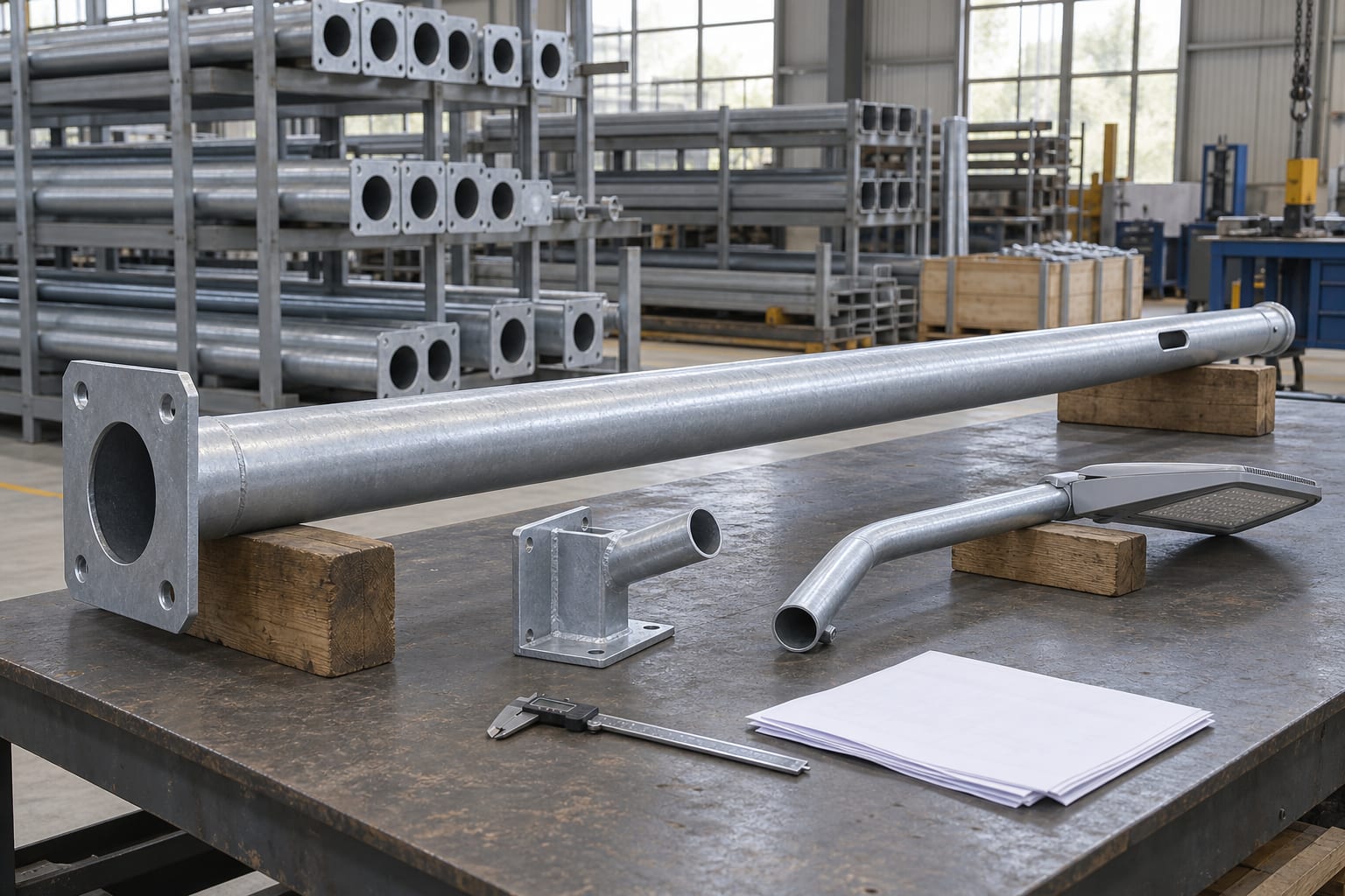 Factory fit-up inspection of the CCTV bracket and pole connection
