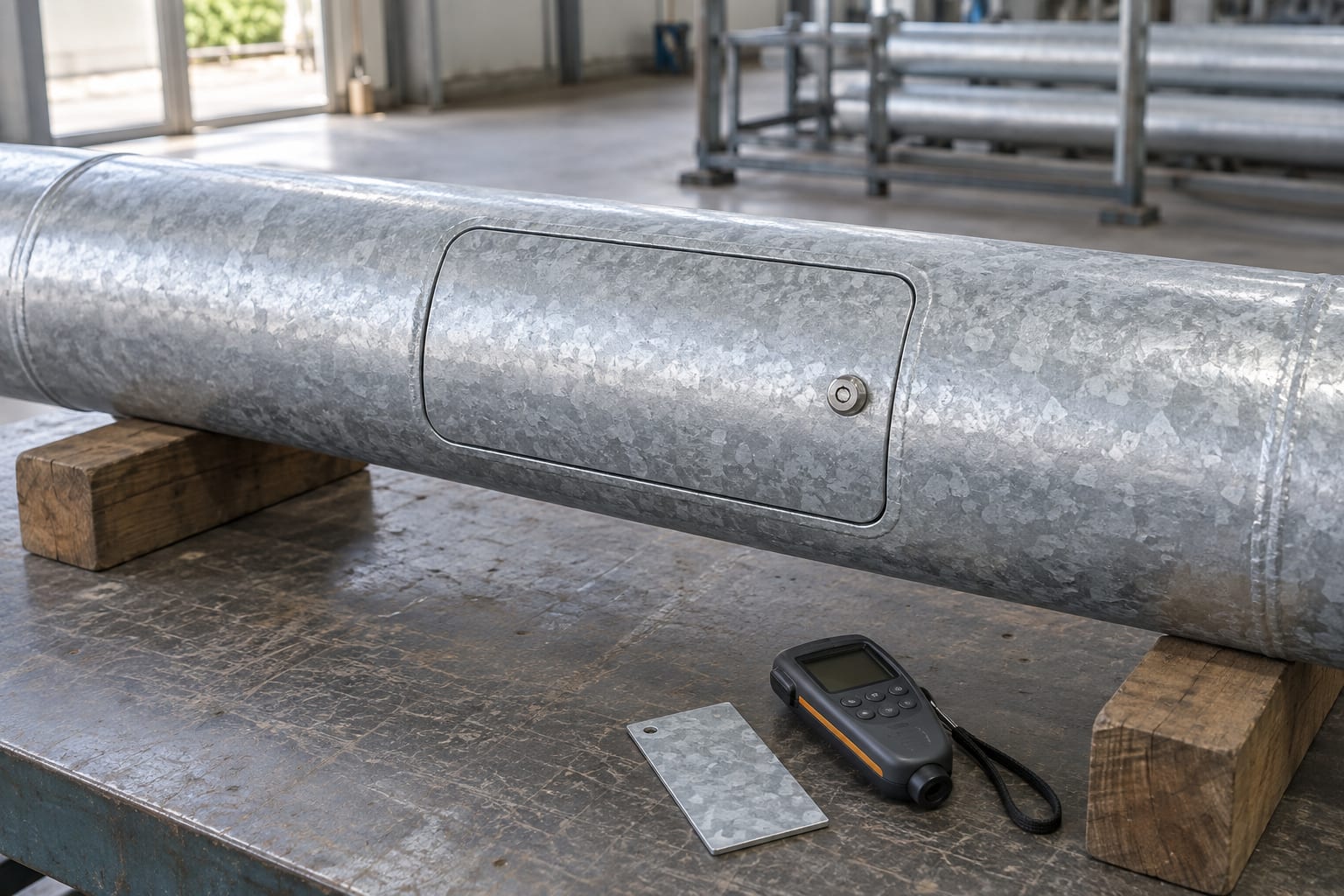 Inspection of a finished smart-pole service door and coating